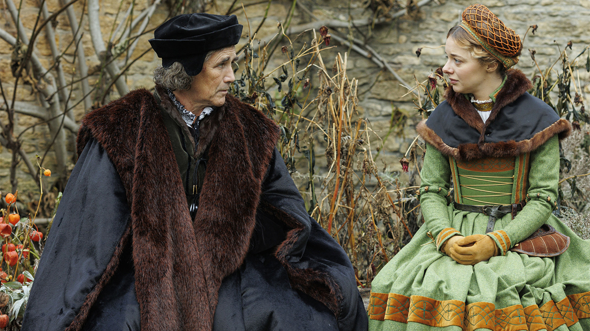 Mark Rylance as Thomas Cromwell and Ellie de Lange as his daughter Jenneke in Wolf Hall: The Mirror and the Light