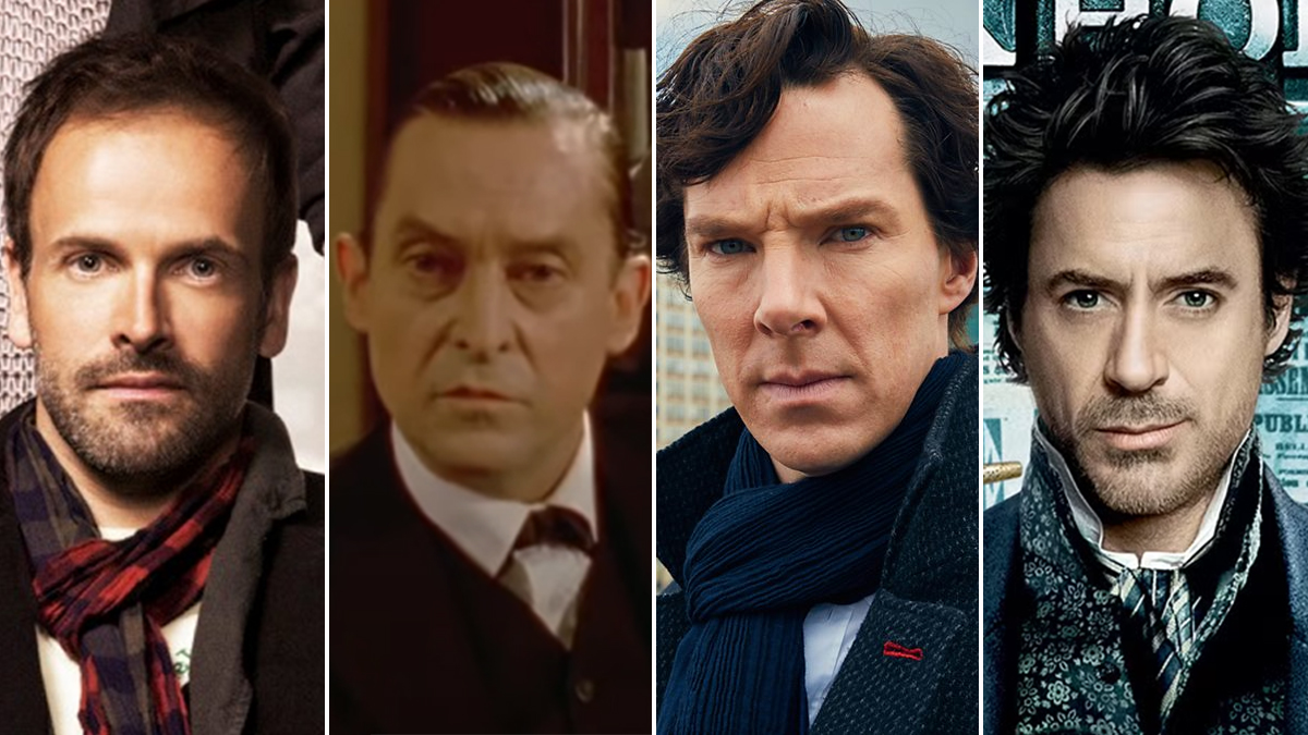 Jonny Lee Miller, Jeremy Brett, Benedict Cumberbatch, Robert Downey Jr playing Sherlock Holmes