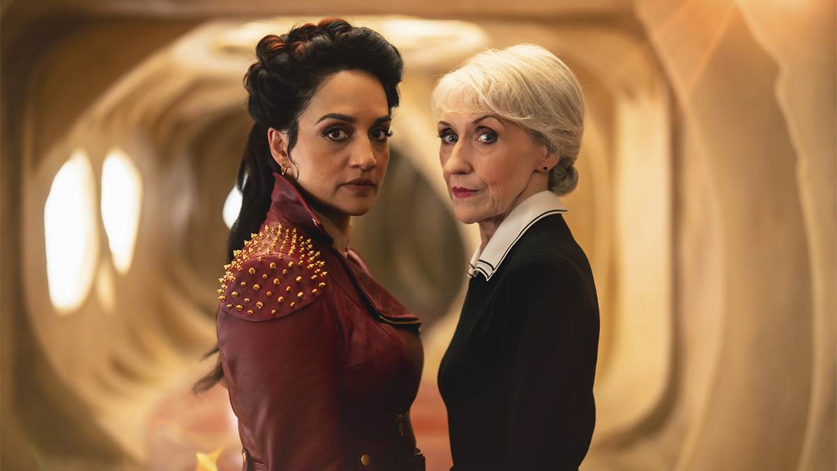 Archie Panjabi and Anita Dobson in Doctor Who episode "Wish World"