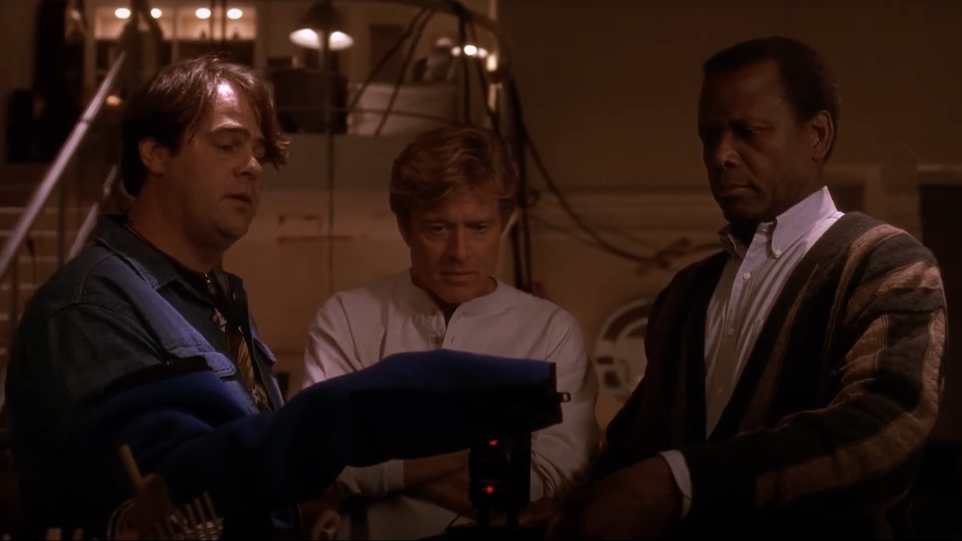 Dan Aykroyd, Robert Redford, and Sidney Poitier in the film Sneakers.