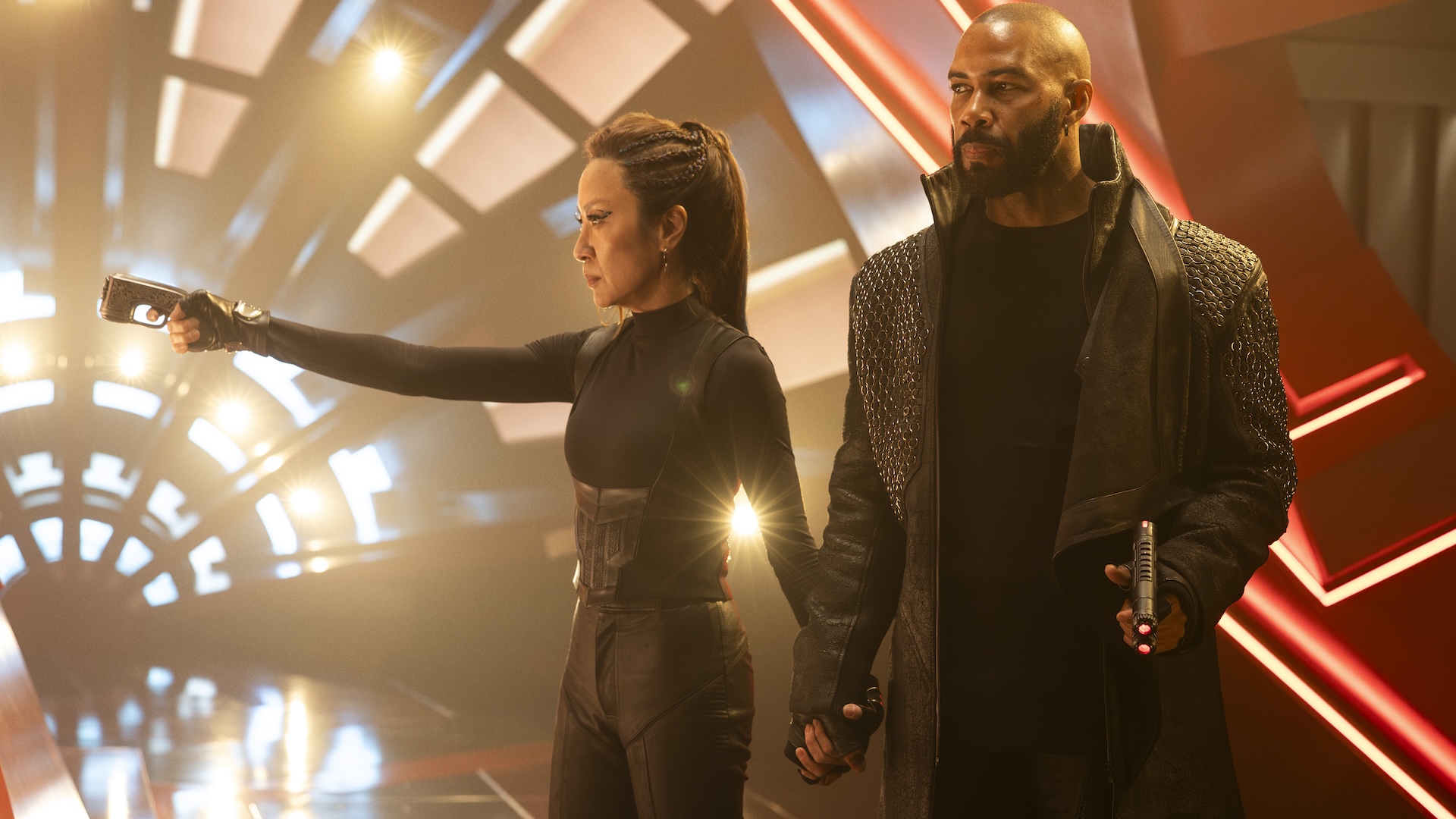 L to R Michelle Yeoh as Georgiou and Omari Hardwick as Alok in Star Trek: Section 31 streaming on Paramount+, 2024. Photo Credit: Jan Thijs/Paramount+